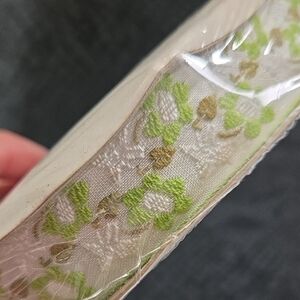 Elegant Floral Ribbon Trim - Green White Brown